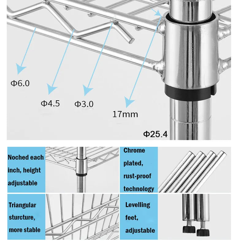 Stainless steel Chrome plated wire shelf car trolley HTH-162